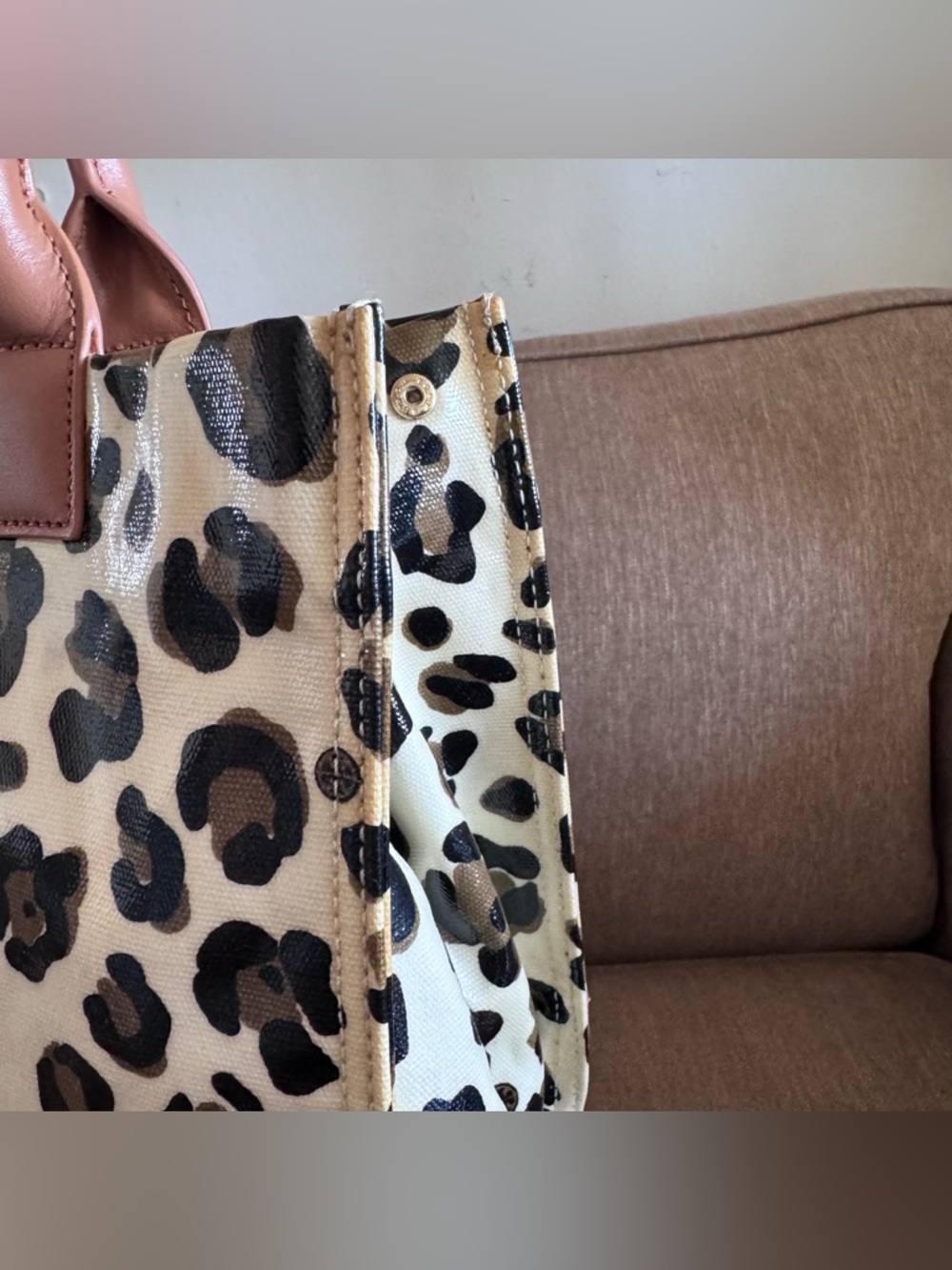 Tory Burch Leopard-Print Canvas Tote with Tan Leather Trim - Picture 4 of 12